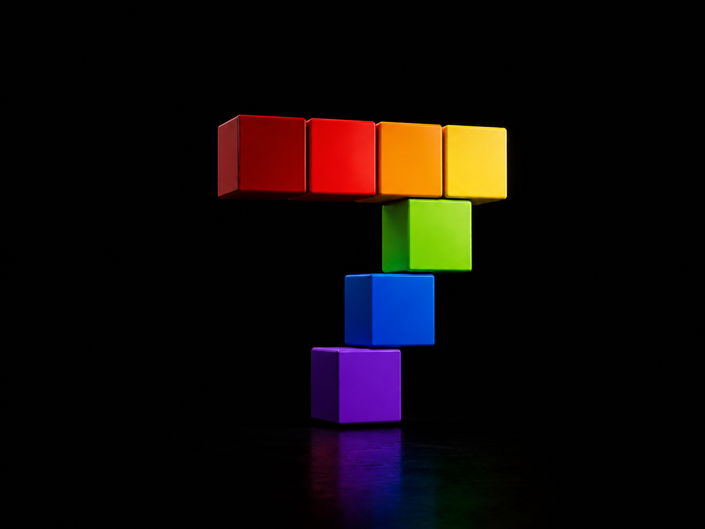 Randare 3D — cuburi colorate formând litera T